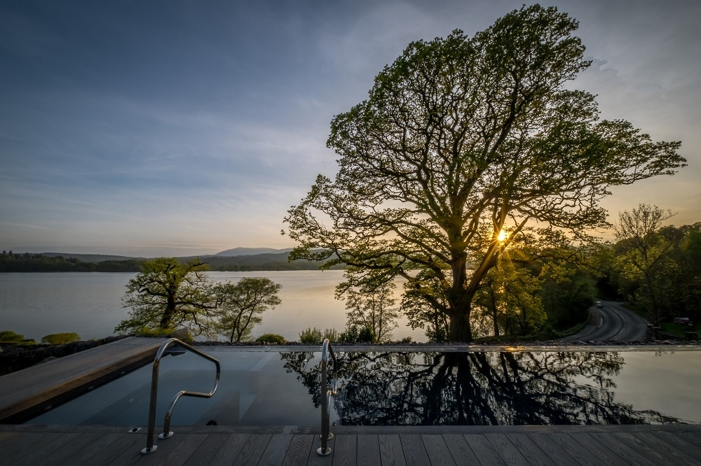 Low Wood Bay pool sunset