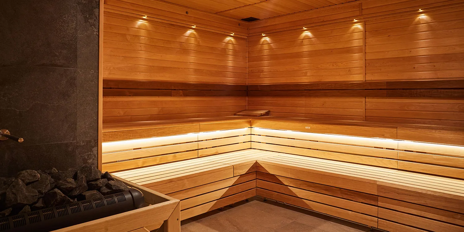 Inside spa sauna