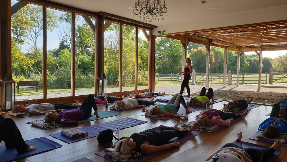 Green Farm Yoga Class with open doors Slim